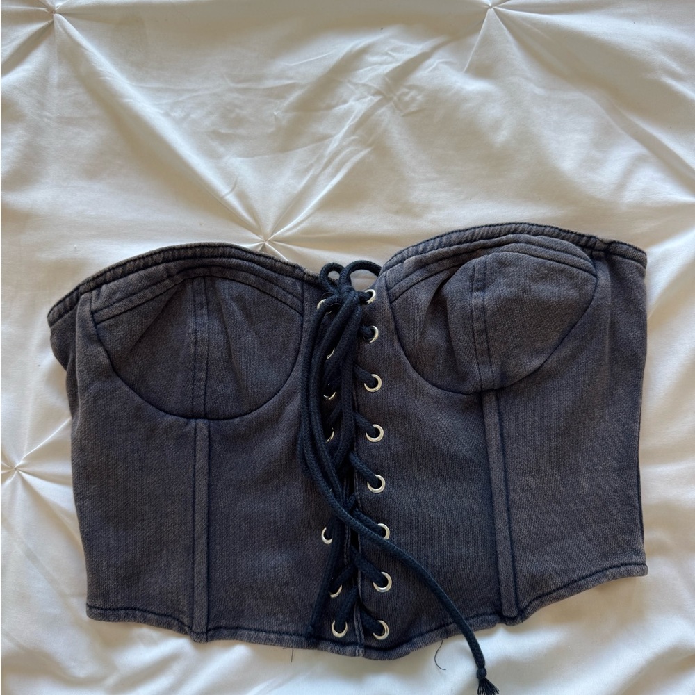 Emory Park Navy Zippered Corset Top